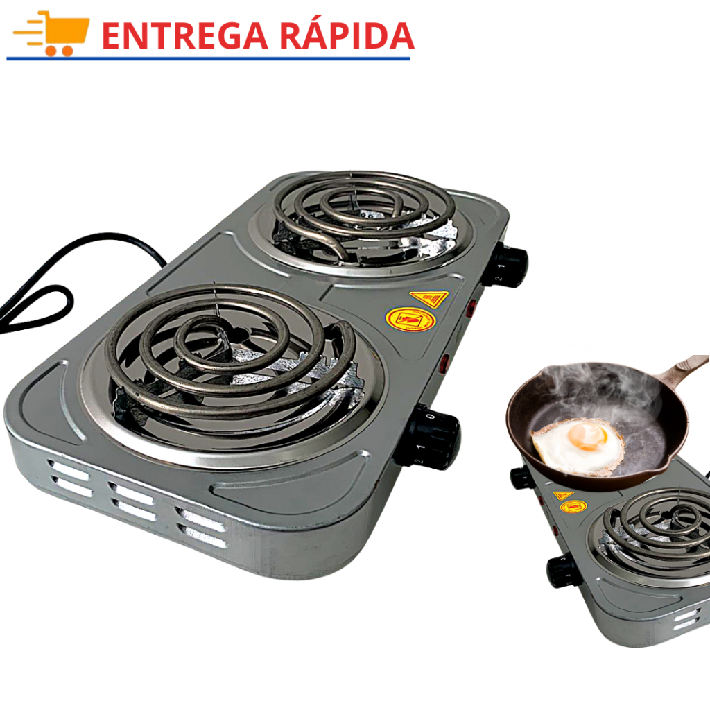 Fogareiro Elétrico 2 Bocas Fogão Coocktop Acendedor de Carvão Cozinhar Aquecer Alimentos Portátil Camping 127V Potência 2000W