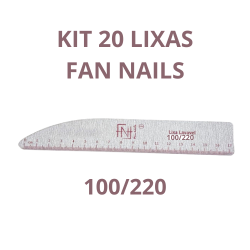 Kit 20 Lixas de Unha profissional c/régua - Lixa Lavável 100/220 Fan Nails