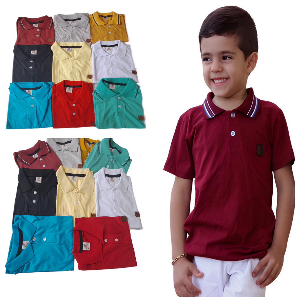 kit 02 polo infantil camiseta gola para menino criança juvenil 2 a 8 anos
