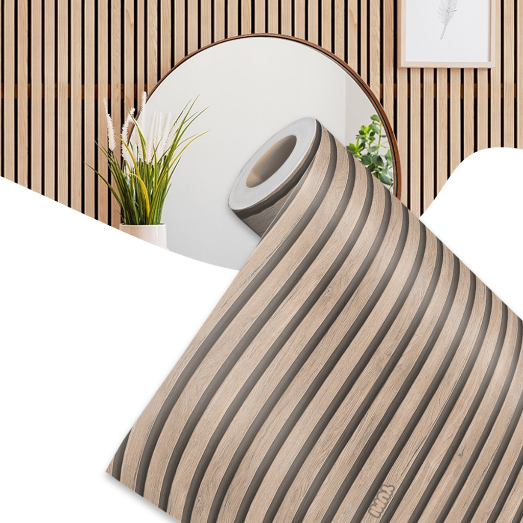 Papel de Parede Madeira Ripada 3D 5 METROS x 45CM Autocolante Para Sala, Quarto, Escritório, Lavabo em Oferta na Shopee