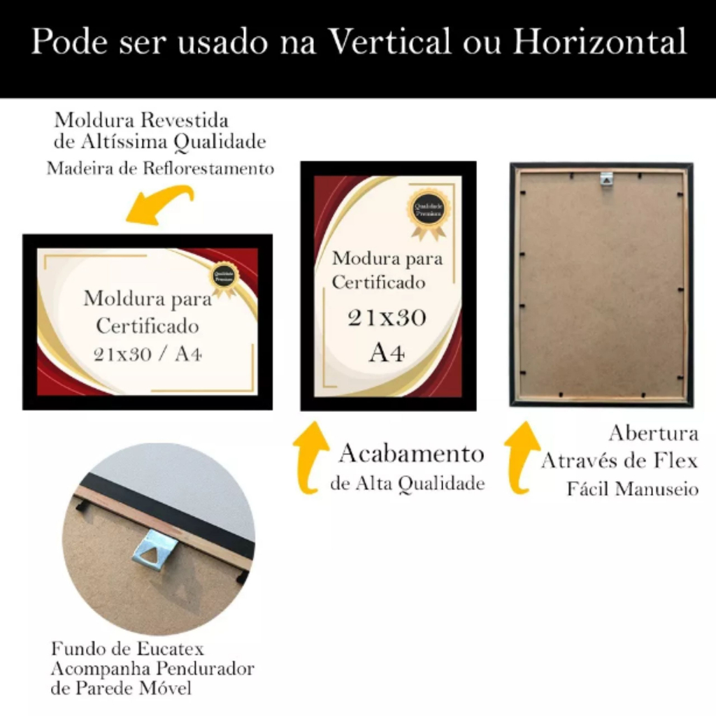 kit com 4 MOLDURAS E CERTIFICADOS A4  QUADROS