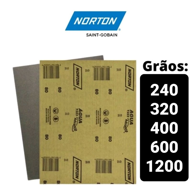 Lixa d agua para acabamento polimento NORTON T223 grão número 240, 320, 400, 600 e 1200 kit com 3lixas ou5lixas