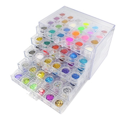 Organizador porta pedrarias e glitter 120 divisórias acrílico caixa em Oferta na Shopee