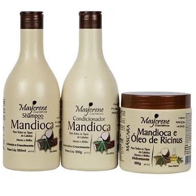Kit de Tratamento Mandioca para Nutrição capilar 3 Itens Shampoo, Condicionador e Máscara 500g Maycrene