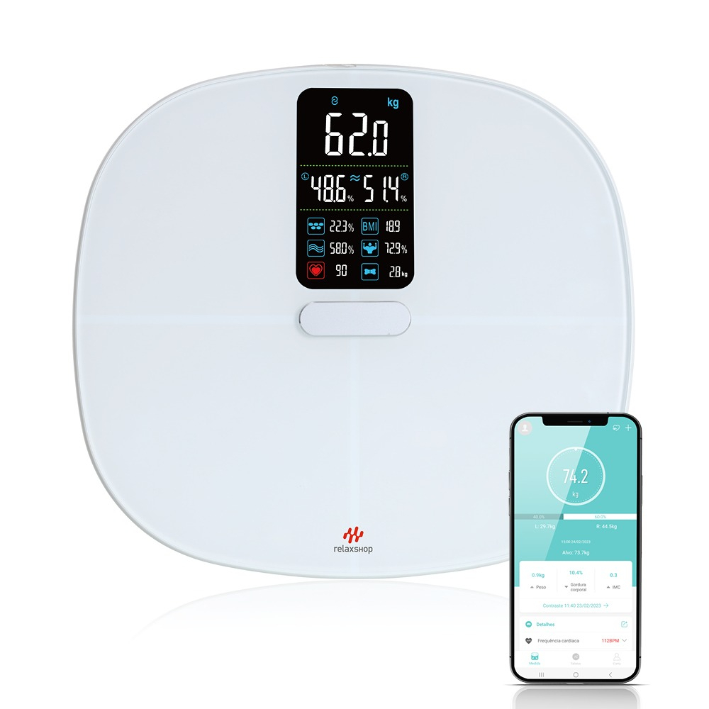 BALANÇA DIGITAL PROFISSIONAL BIOIMPENDÂNICA COM APLICATIVO RELATÓRIO CORPORAL BIO PLUS