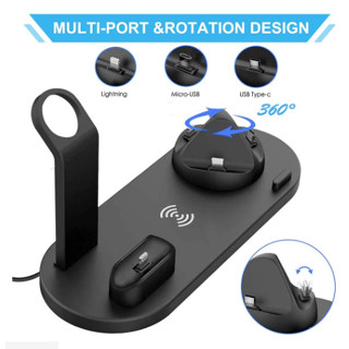 Base carregamento 30w 6 em 1 sem fio suporte almofada para iphone 14 13 12