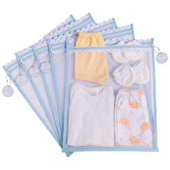 Kit c / 5 Saquinhos Maternidade (Azul bebê) Tule com TAG ACRÍLICA e ZÍPER Organizadores 30x35 cm