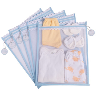 Kit c / 5 Saquinhos Maternidade (Azul bebê) Tule com TAG ACRÍLICA e ZÍPER Organizadores 30x35 cm em Oferta na Shopee