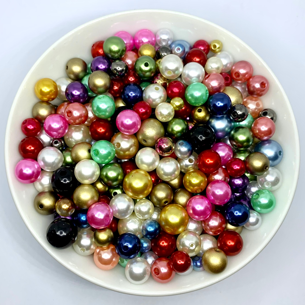 Mix Pérola Abs Colorido 6mm a 12mm com Furo para Bijuteria, Bordado e Acessórios 30 unidades