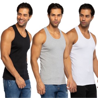 Kit 3 Camisetas Regata Estilo Americano Canelada Algodão