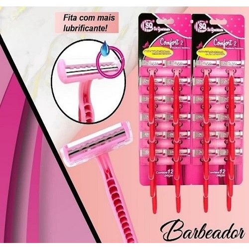Aparelho De Barbear Feminino  2 Barbeador Depilador Descartável Com 2 lâmina Com Fita Lubrificante Cartela 12 e 24 Un