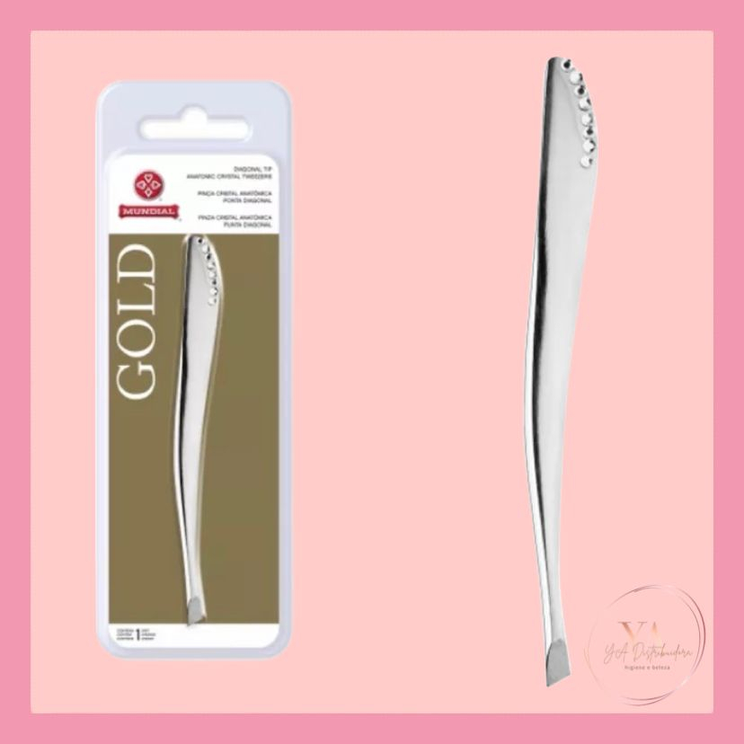 Pinça Cristal ANATÔMICA Ponta Diagonal Aço Inóxidável Gold Mundial ref: BC-398 em Oferta na Shopee