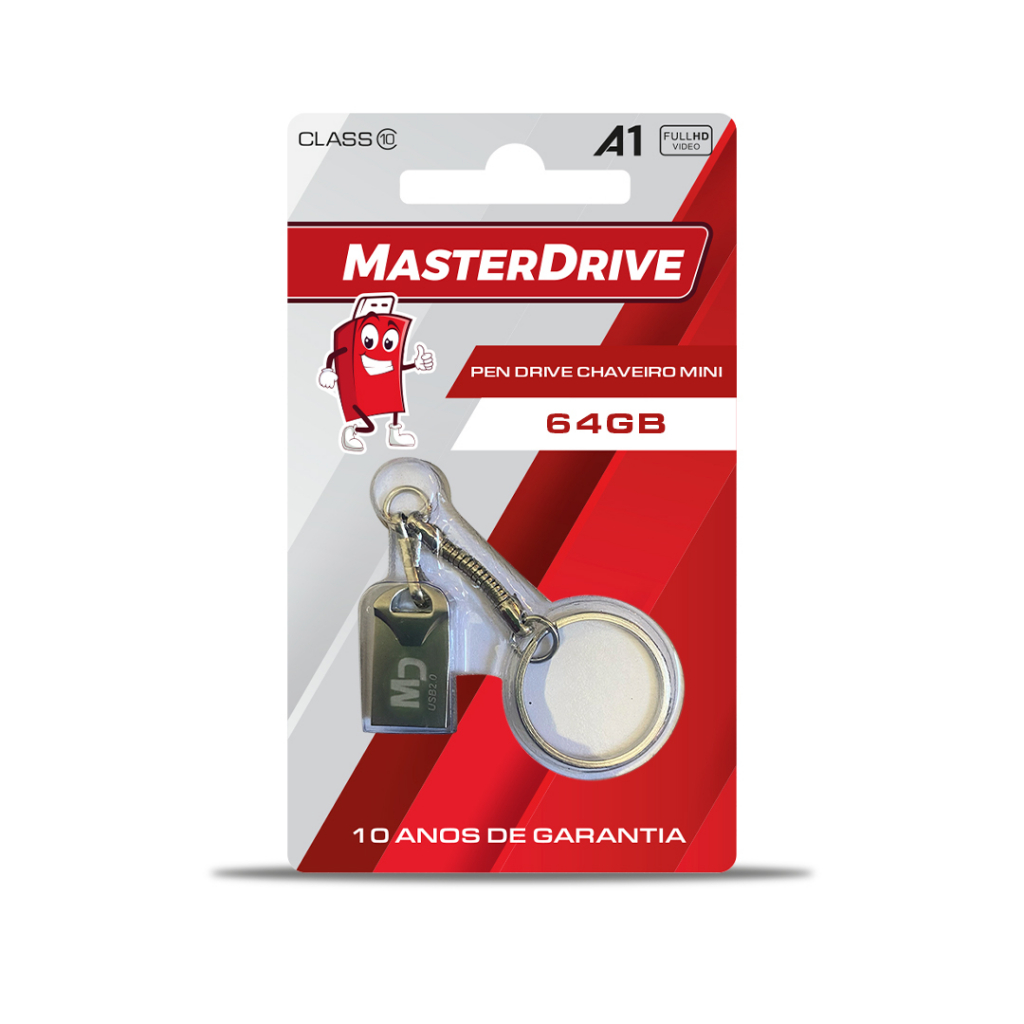 Mini Pendrive 64GB MasterDrive Premium Original, Pen Drive 16GB Nano Fit Flash Tipo Chaveiro - 10 Anos de Garantia