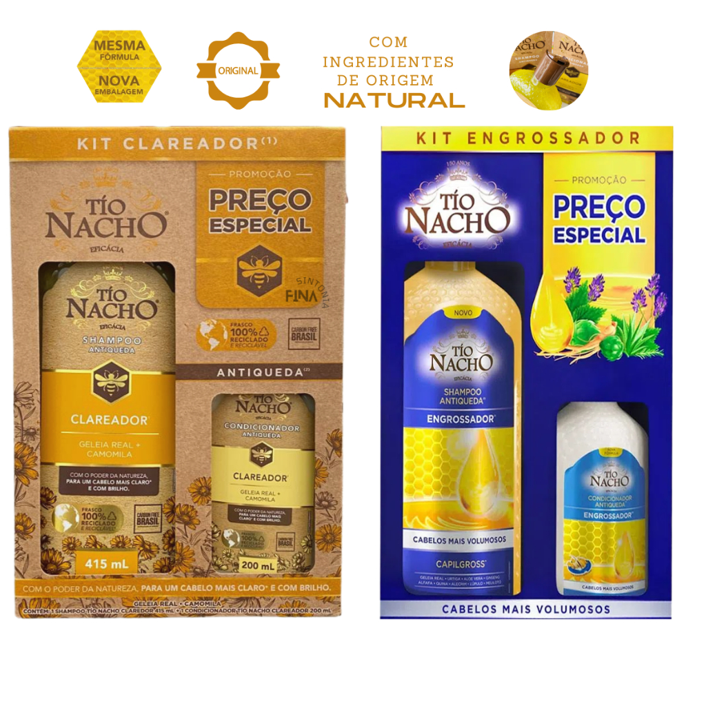 kit Tio Nacho Engrossador Antiqueda Clareador Shampoo e Condiconador