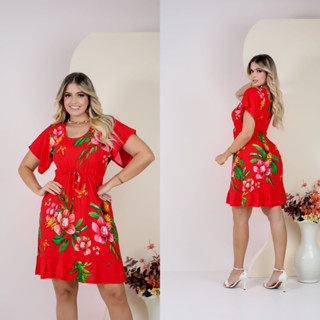 Vestido Midi Estampado Com Manga Viscose Regula No Peito