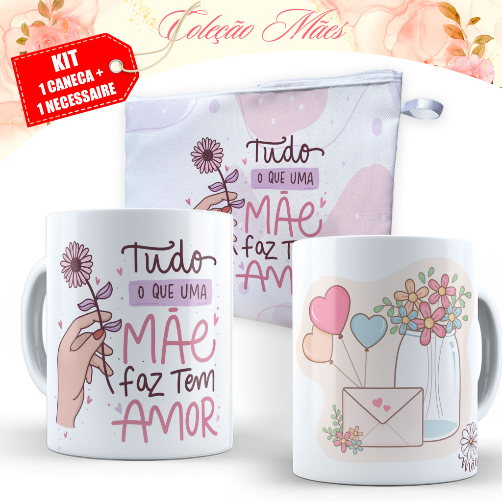 Presente Dia das Mães Kit - Caneca Dia das Maes - Presente para Aniversário de Porcelana com Nome e Frases Lembracinha 1176