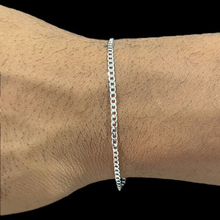 Pulseira Masculina 18cm Grumet 2mm Escama de Peixe Banhado A Prata 925