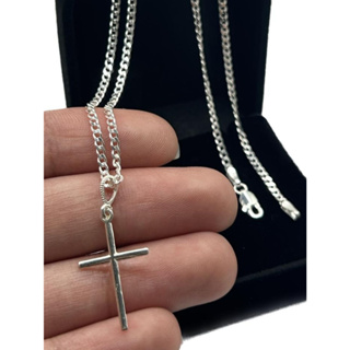Corrente Grumet com pingente de cruz Masculino Colar Cordão totalmente em prata pura 925 em Oferta na Shopee