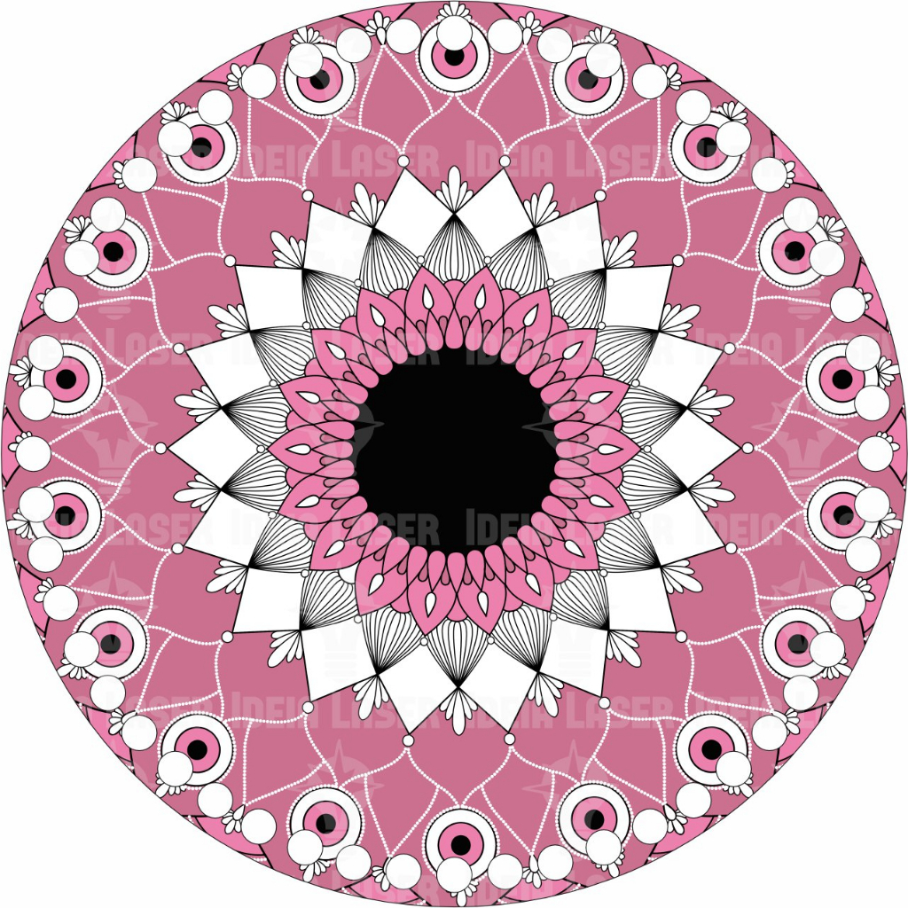 Base MDF Fio de Malha Crochê Redonda Mandala Olho Grego Rosa 20cm