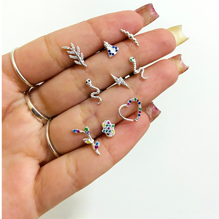 Piercing Prata 925 Tragus Daith Conch Helix Cartilagem Furo Orelha Aço Cirúrgico em Oferta na Shopee