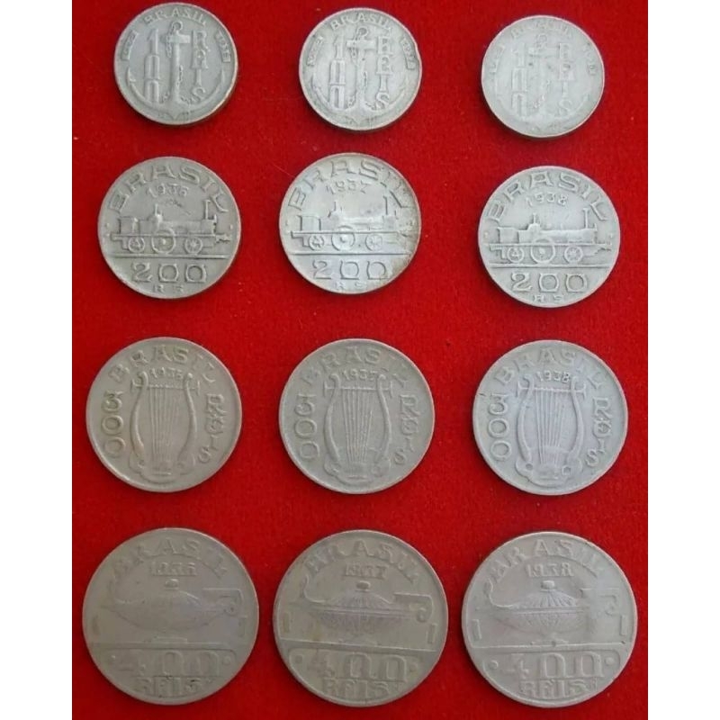 Moedas antigas Brasil série Brasileiros ilustres 100, 200, 300 e 400 réis 1936/37/38