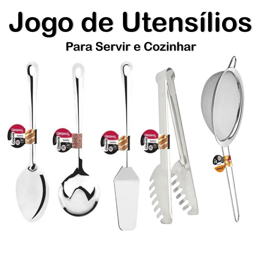 Kit Utensilios Para Cozinha 5 Pecas - Jogo Utensílios para Servir e Cozinhar em Inox 5 peças - Conjunto - PANAMI