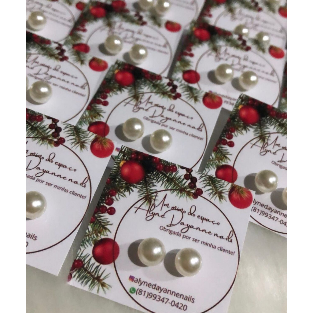 50/100 Pares de Brinco de Perola + tag Mimo para cliente PERSONALIZADO em Oferta na Shopee