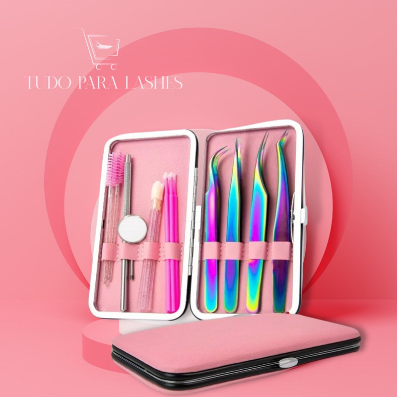 Estojo Porta Pinças para Extensão de Cílios Rosa