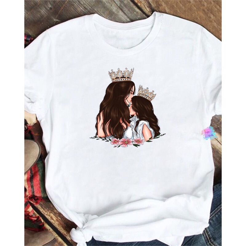 Juju T-shirt Baby Look Feminina/Mãe de Princesa/Mãe e Filha/Mãe de Príncipe/Mãe e Filho.