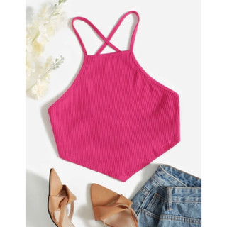 blusa feminina Costas nuas Criss Cross Tie Back Simples sexy Regata & Camisa
