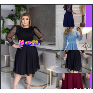 Vestido Moda Evangélica Plus Size Social Midi Manga de Tule Godê Rodado Fardamentos Evangélicos