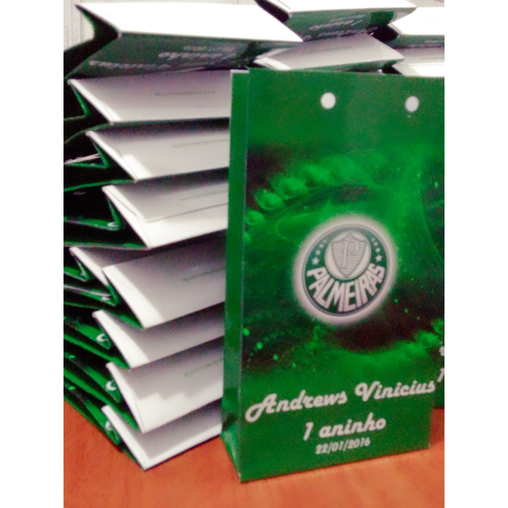 20 mini sacolinha surpresa 10x18 lembrancinha aniversário futebol palmeiras personalizada