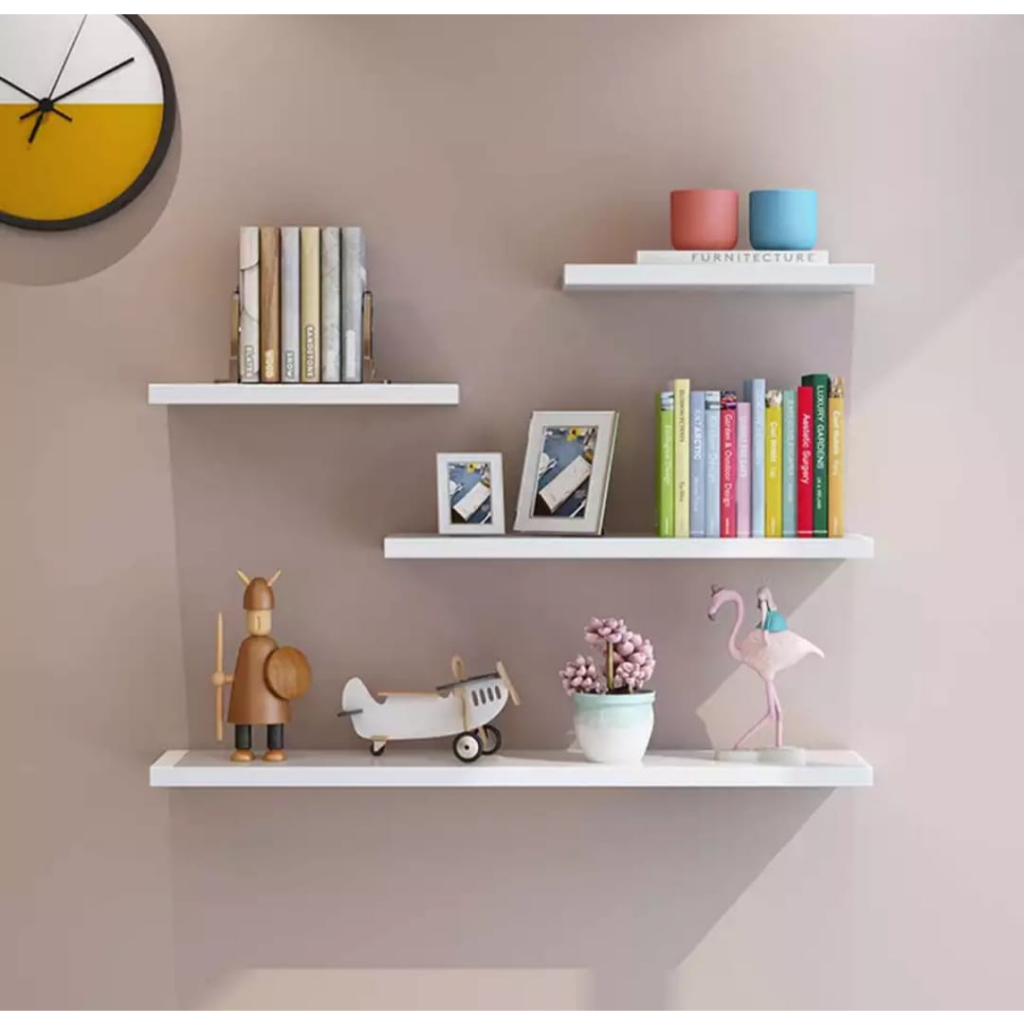 Kit 4 Prateleiras reta 30/40/50/60 nicho Mdf Branco Suporte decoração sala quarto banheiro...