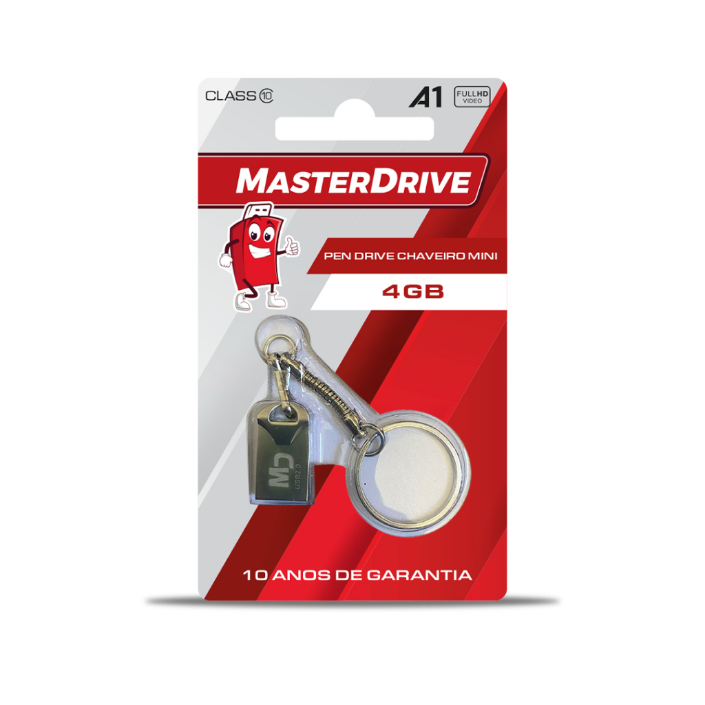 Mini Pendrive 4GB MasterDrive Premium Pen Drive 4GB Tipo Chaveiro Nano Fit Flash Ultra Rápido