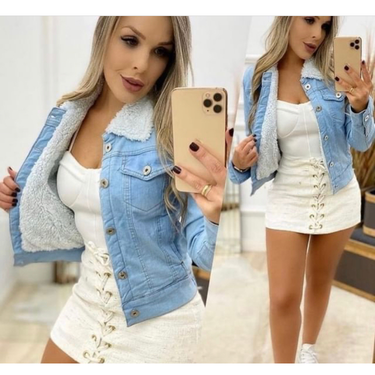 Jaqueta Jeans De Pelinho com Destroyed
