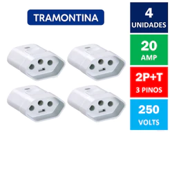 Kit Com 4x Plugue Fêmea 3 Pinos 20A 250V Branco Tramontina ( Tomada Fêmea 2P+T )