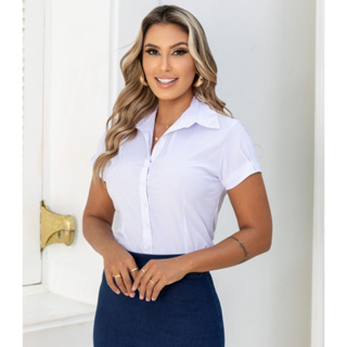 Camisa Camisete Branca Manga Curta Lisa Básica Slim | Moda evangélica | Blusa feminina | social feminina em Oferta na Shopee