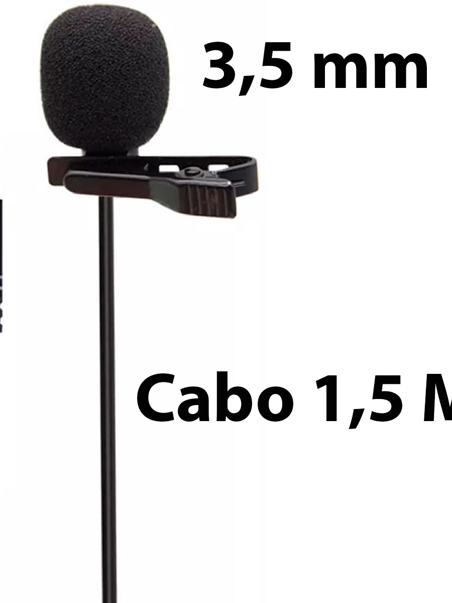 Microfone de Lapela Profissional P2 3.5mm Omnidirecional para Celular Câmera PC com Clip