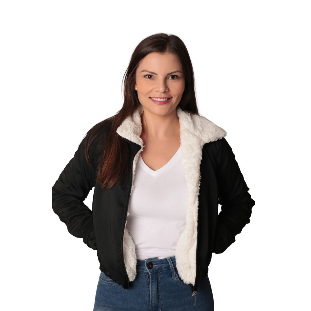 Jaqueta Feminina Forrada Peluciada Inverno Quente Bomber Casaco Frio