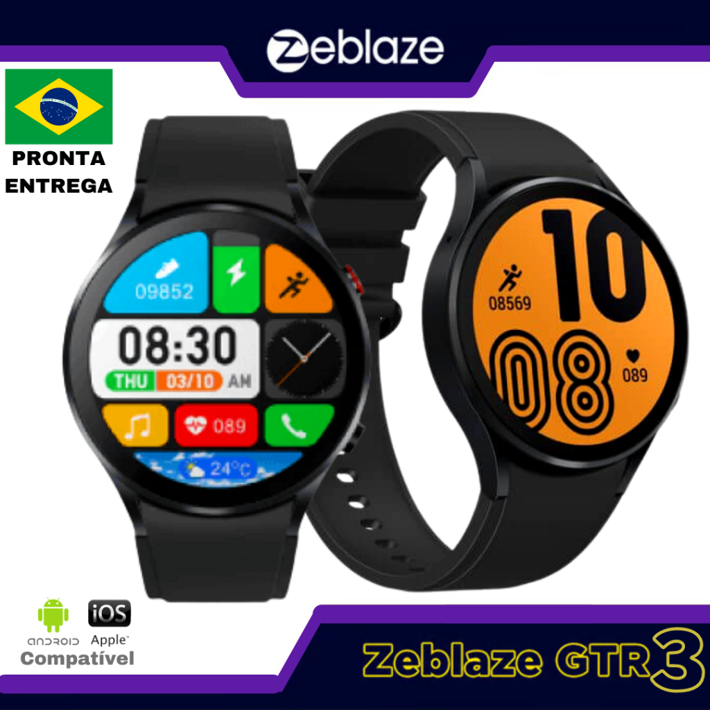 Zeblaze GTR 3 Smartwatch Redondo tela 1,32 Relógio Inteligente Faz e Recebe Ligação Bluetooth Monitor de Saúde 24 horas + 70 modos de Esporte