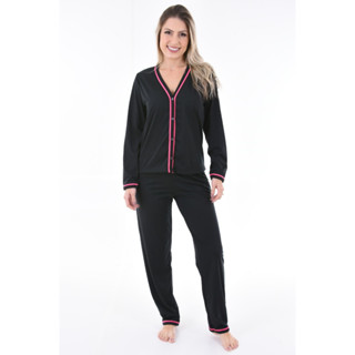 Pijama Feminino Aberto Amamentação Americano longo Inverno com botão e Cirúrgico.
