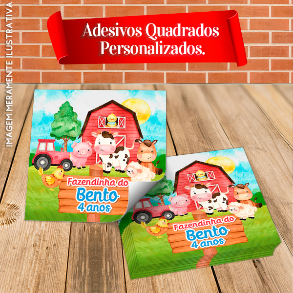 Rótulos Adesivos Quadrados Personalizados Fazendinha Aquarelado