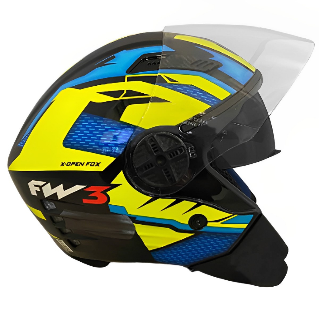 Capacete Aberto Fw3 X Open Fox com Óculos Interno Amarelo e Azul
