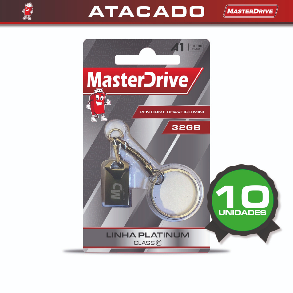 Kit 10 Mini Pendrive 32GB MasterDrive PLATINUM Pen Drive 32GB Nano Fit Rápido Tipo Chaveiro Original