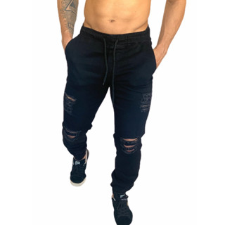 Calça Masculina Jogger Jeans Preta E Branca Rasgada E Lisas Sarja Pronta Entrega Com Garantia