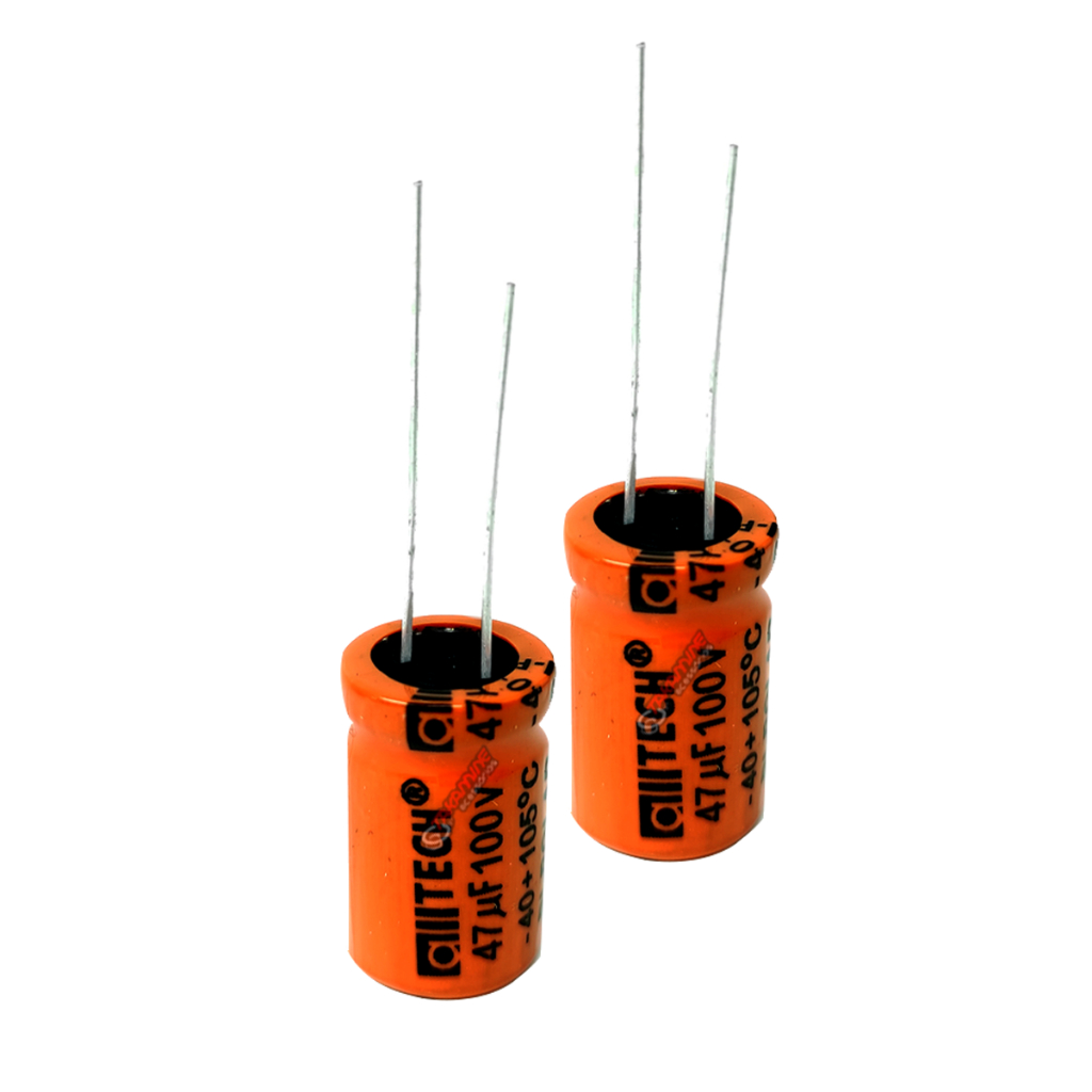 Kit com 2 capacitores bipolares 47x100 automotivo para driver
