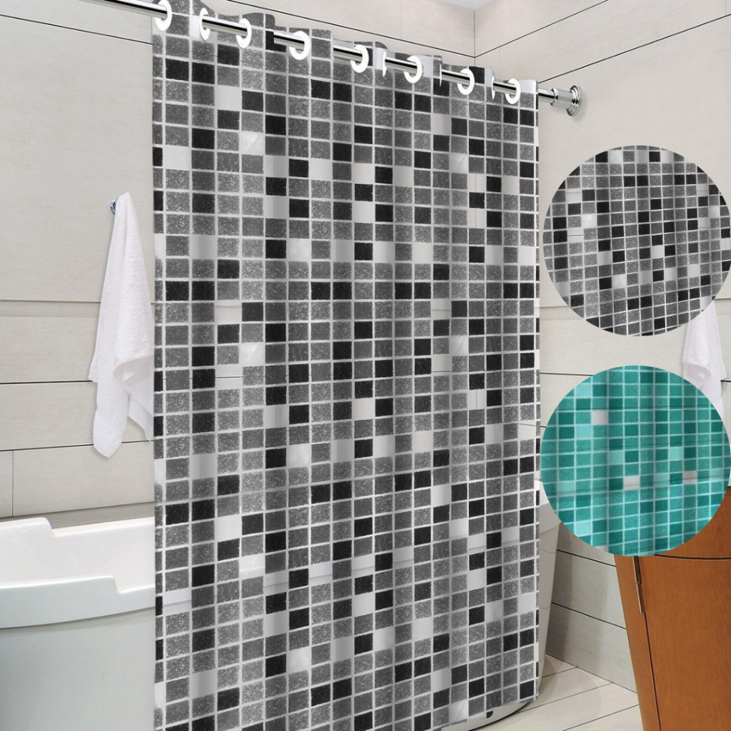 Cortina de Banheiro Box com ilhós Impermeável Antimofo Ladrilhos PVC em Oferta na Shopee