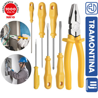 Kit Ferramenta Eletricista Básico - Jogo Ferramenta Tramontina 3 Chave Fenda 3 Philips 1 Alicate Universal 8" 1000V
