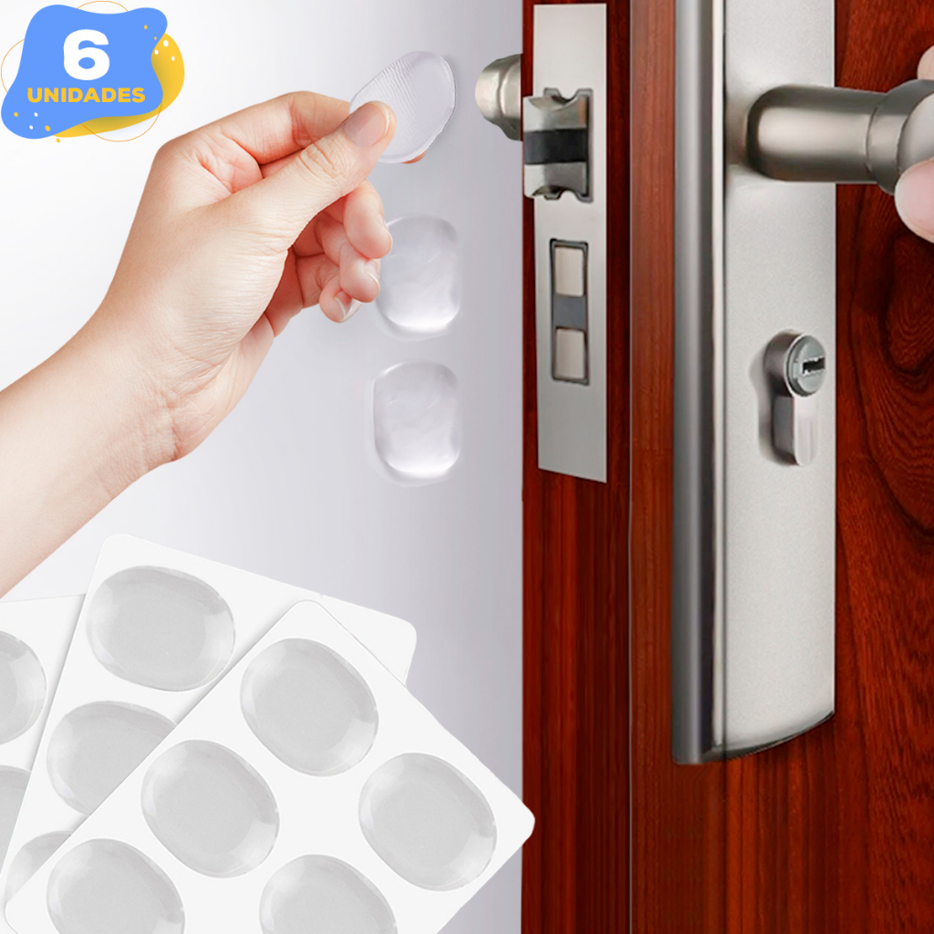 6 Protetor para Porta Borracha Maçaneta Silicone Gel Anti Impacto Parede Proteção Moveis Adesivo