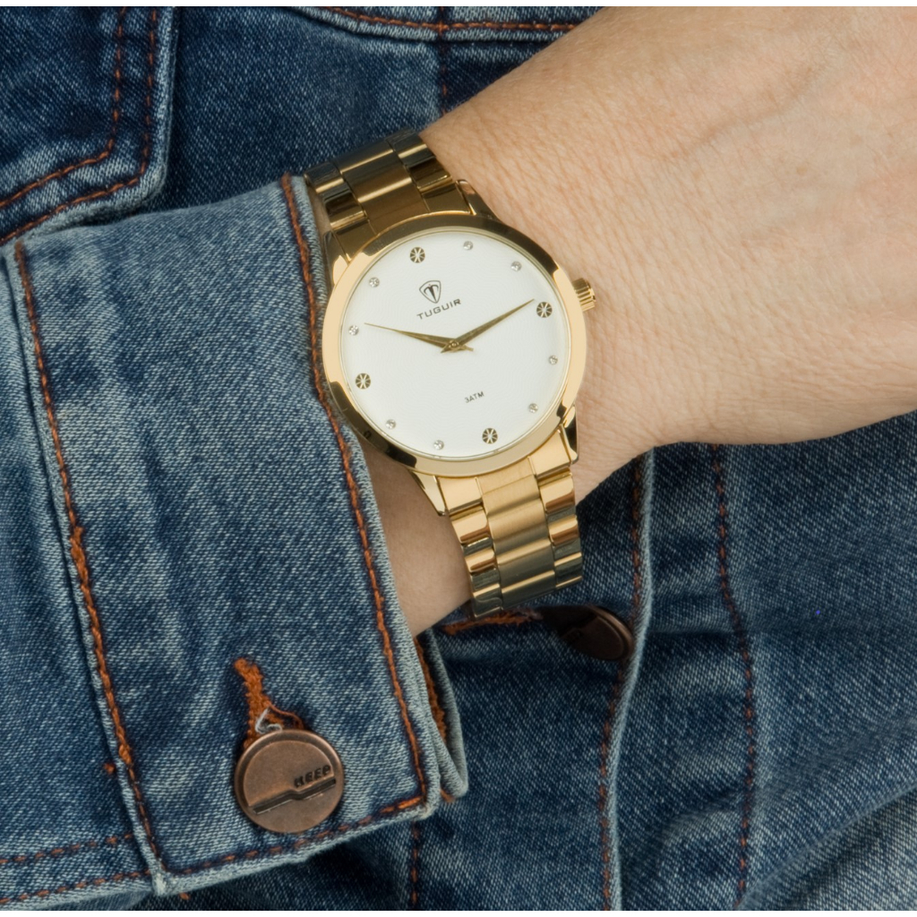 Relogio Dourado Feminino Barato Analogico Tuguir c/ Pulseira - Watches
